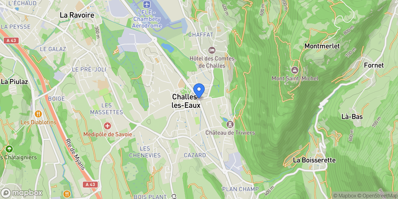 Map showing Challes-les-Eaux, Challes-les-Eaux, Challes-les-Eaux, Auvergne-Rhône-Alpes, France.