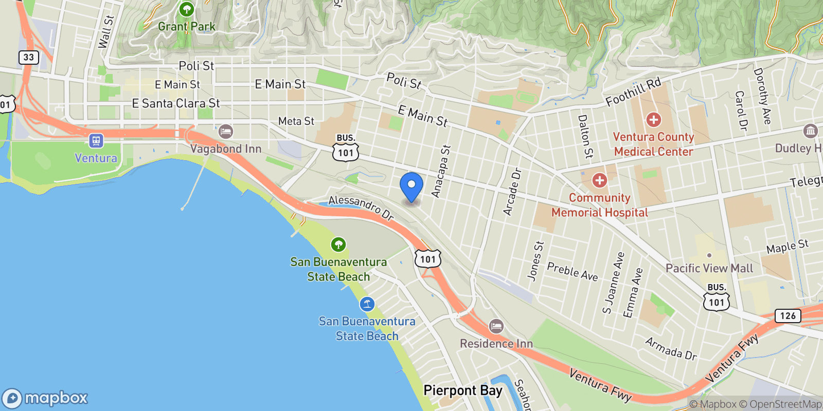 Map showing 1884 Channel Drive, Ventura, CA 93001, Ventura, California, United States.
