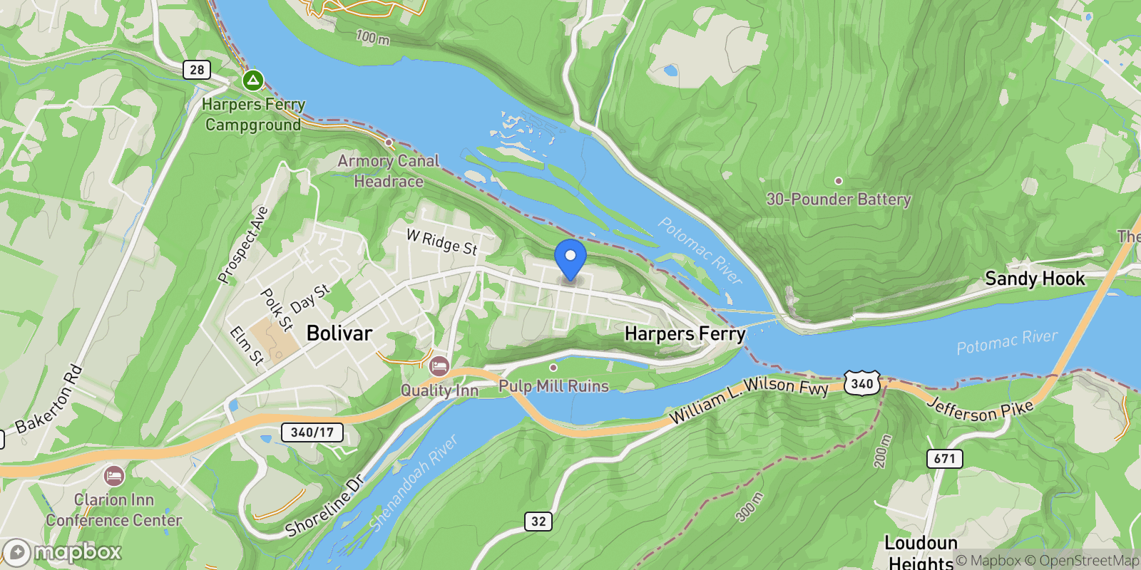Map showing 630 Washington Street , Harpers Ferry, WV 25425, Harpers Ferry, West Virginia, United States.