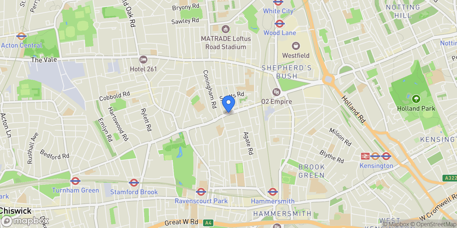Map showing Goldhawk Road, London, W12, London, England, United Kingdom.