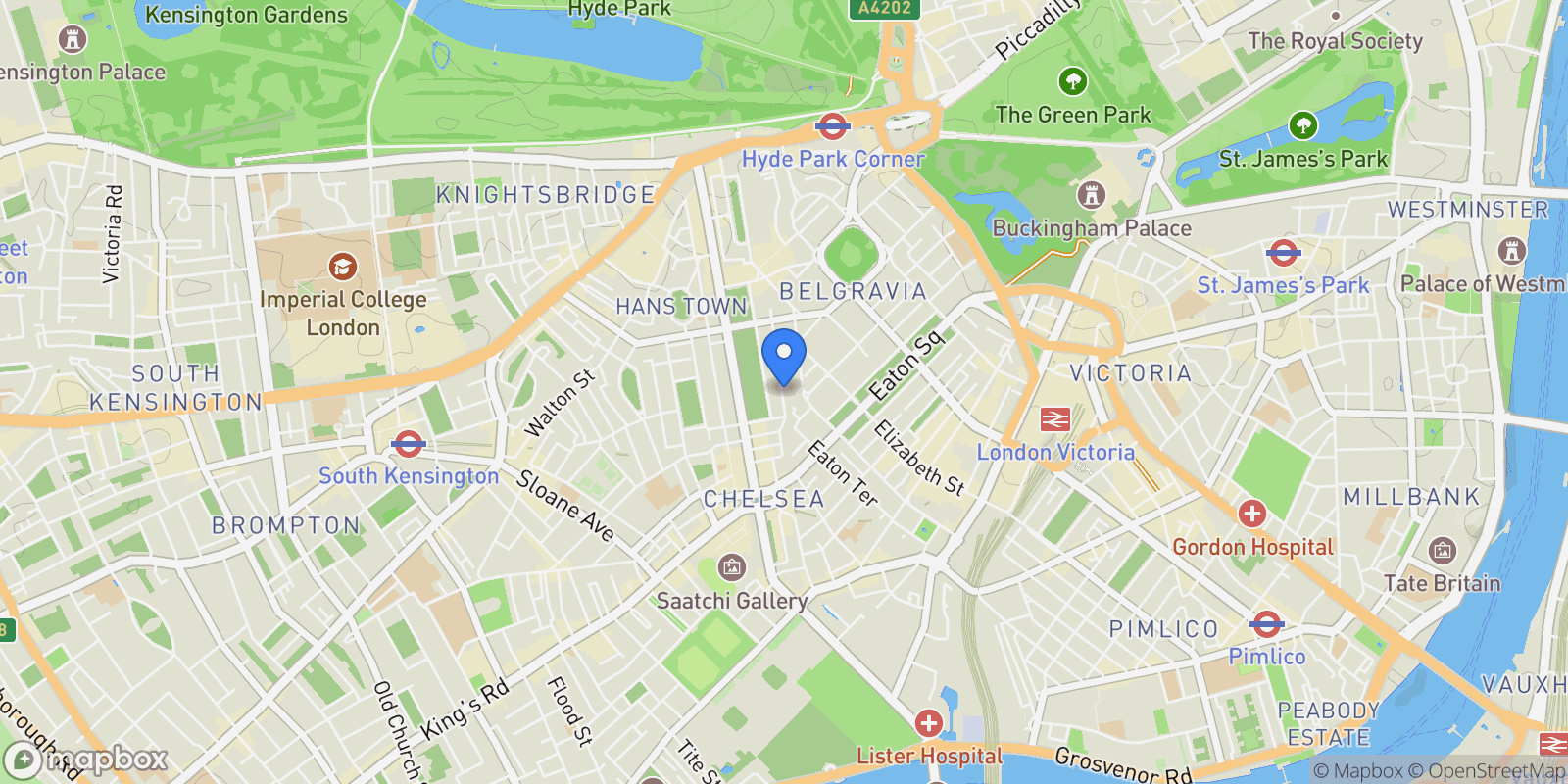 Map showing Cadogan Lane, London, SW1X, London, England, United Kingdom.