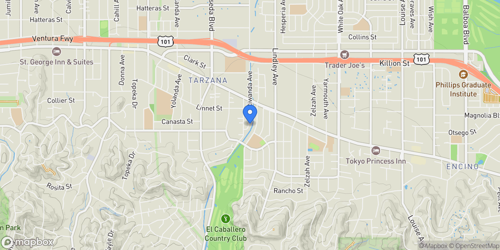 Map showing 5152 Etiwanda Avenue, Los Angeles, California, United States.
