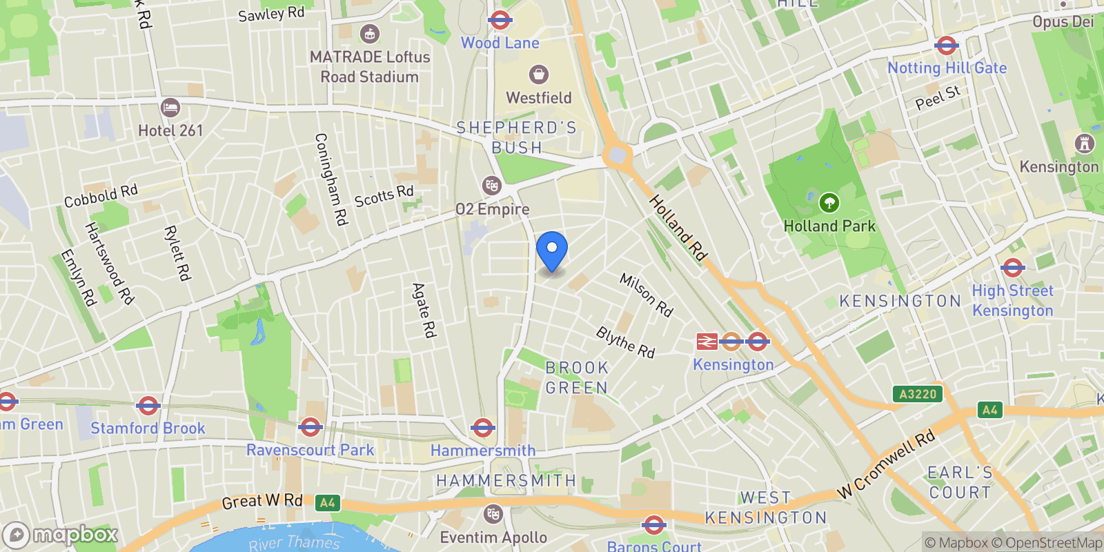 Map showing Lakeside Road, London, W14, London, England, United Kingdom.