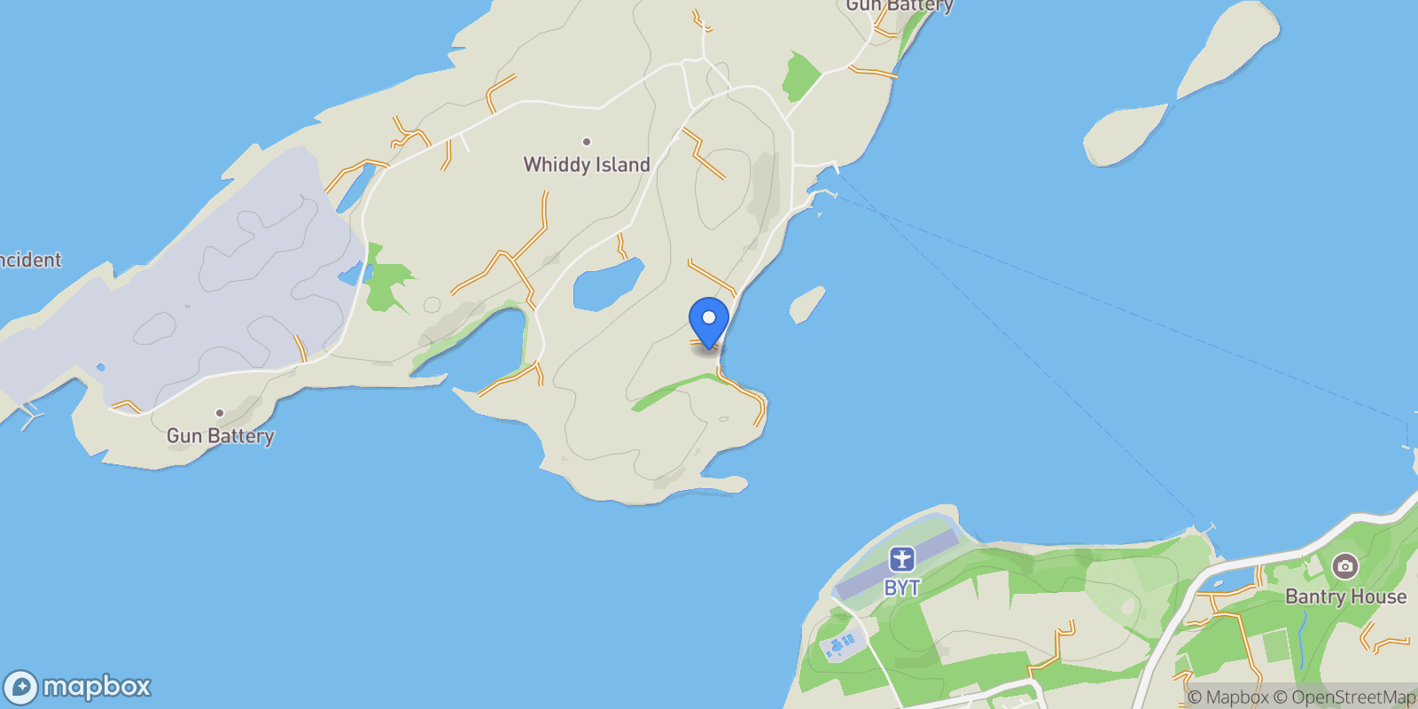 Map showing Whiddy Island, Tranaha, County Cork, Ireland.