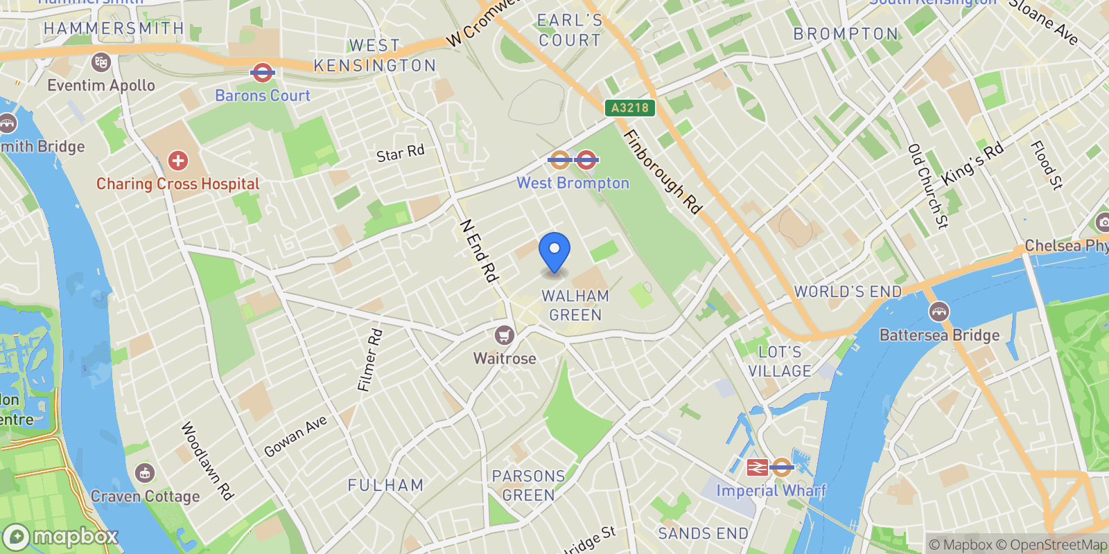 Map showing Farm Lane, London, SW6, London, England, United Kingdom.