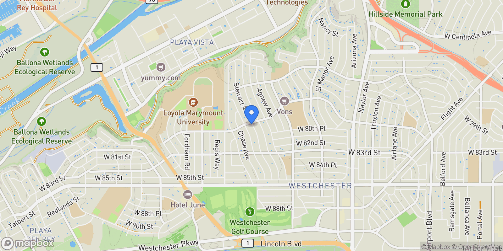 Map showing 8025 Stewart Avenue, Los Angeles, California, United States.