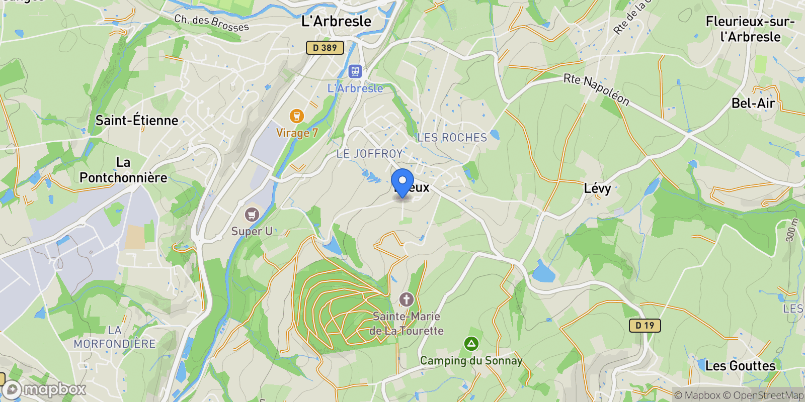 Map showing Éveux, Éveux, Éveux, Auvergne-Rhône-Alpes, France.