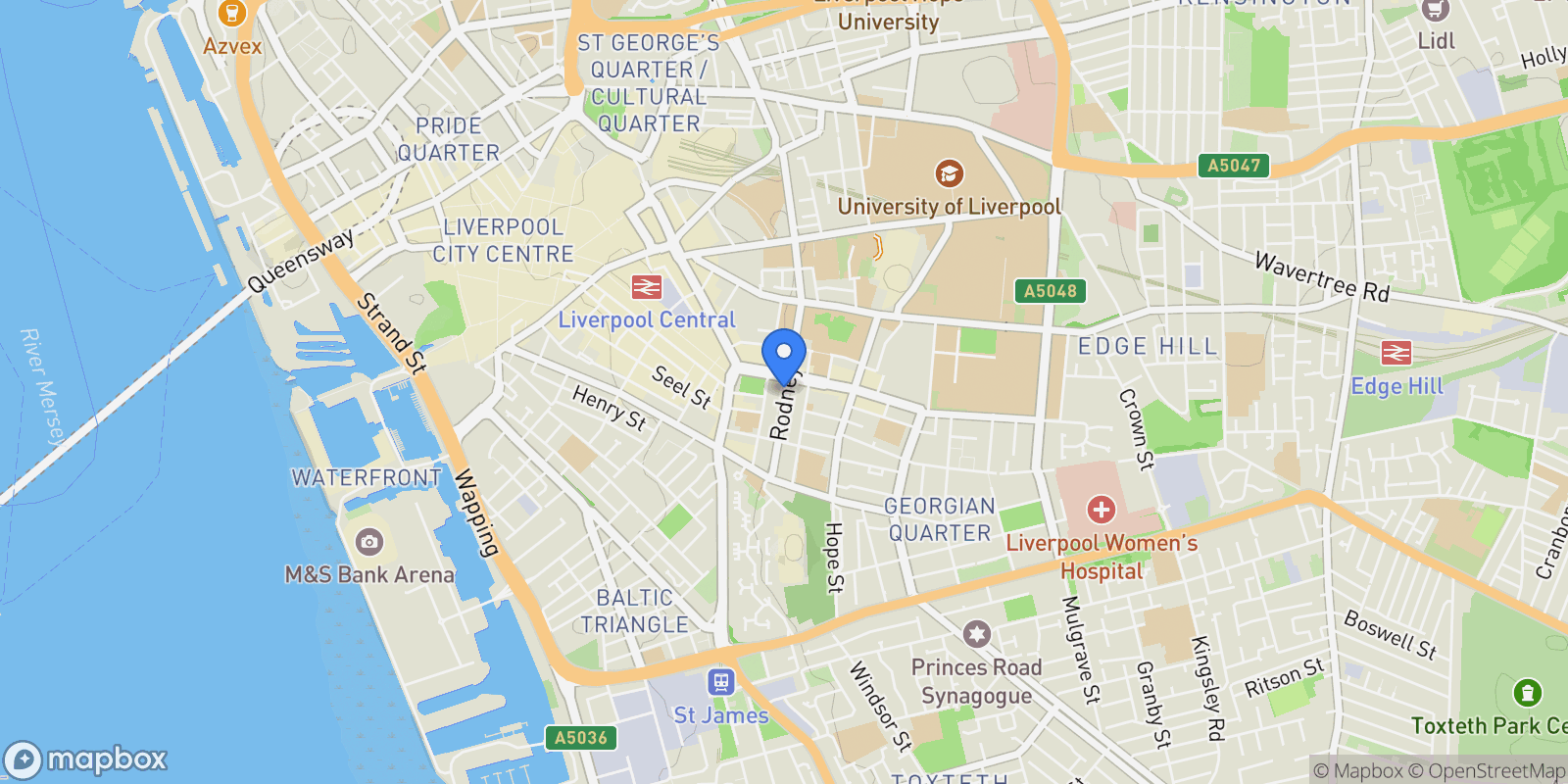 Map showing Rodney Street, Merseyside, L1, Liverpool, England, United Kingdom.