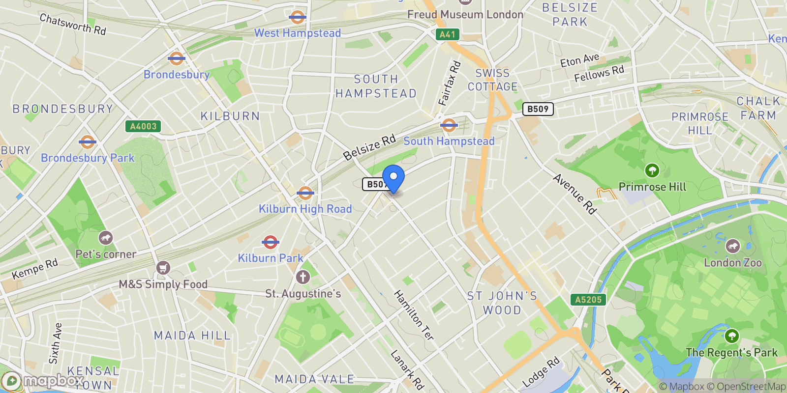 Map showing Springfield Road, London, NW8, London, England, United Kingdom.