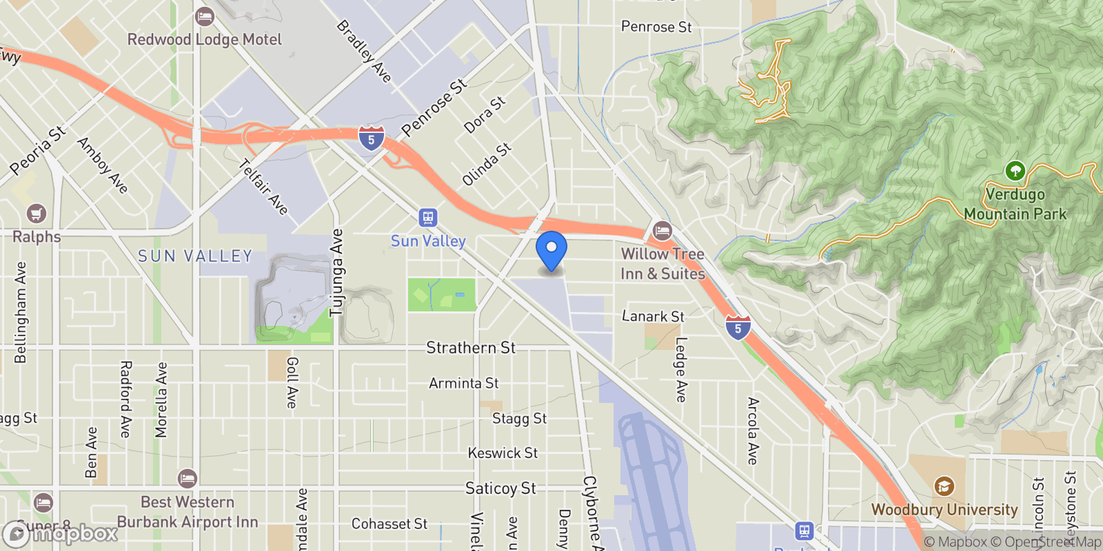 Map showing 10823 Cantara Street, Los Angeles, California, United States.