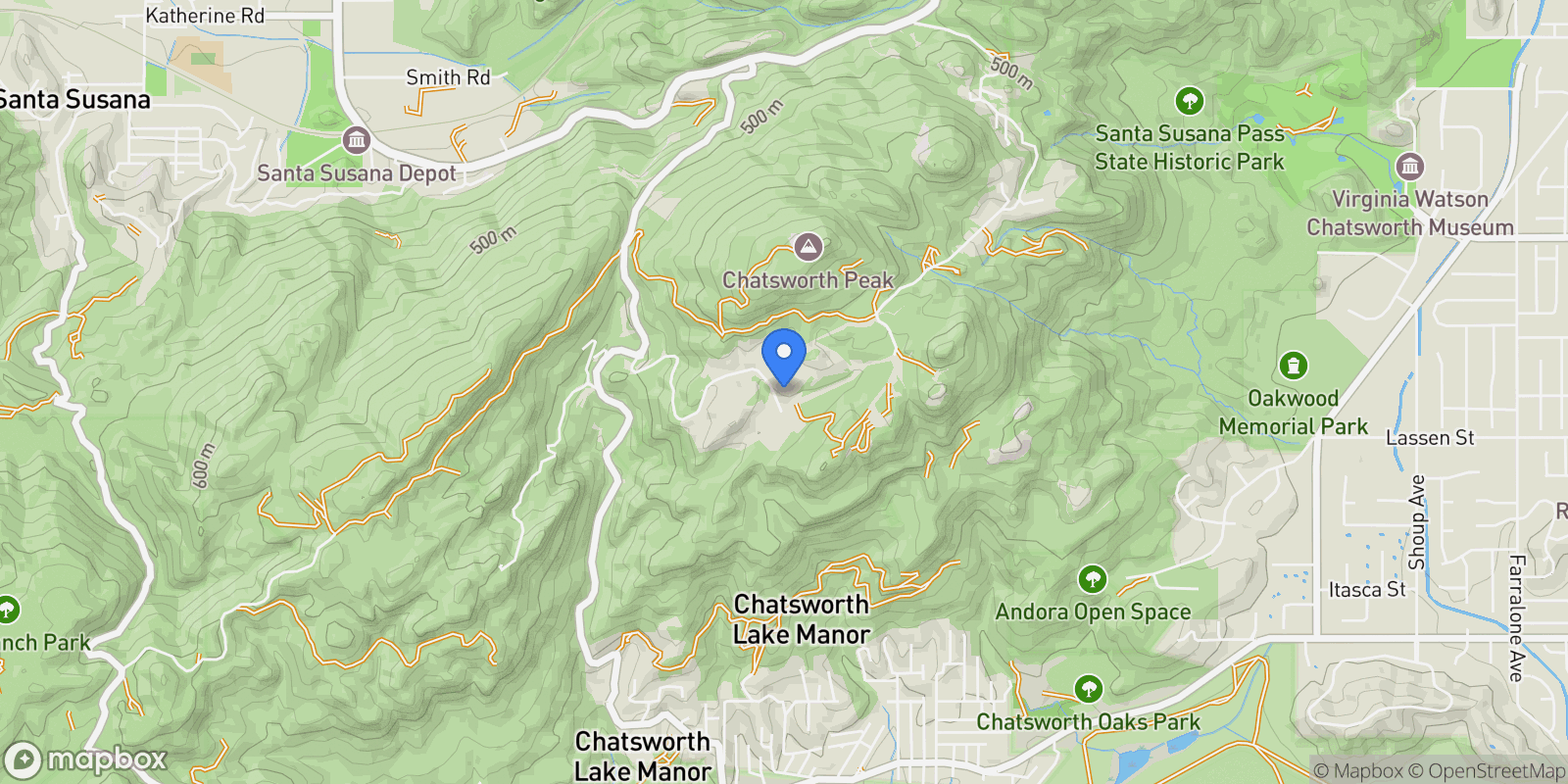 Map showing 7449 Studio Road, 91304, California, United States.