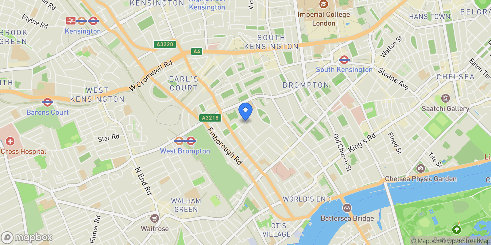 Map showing Redcliffe Square, London, SW10, London, England, United Kingdom.
