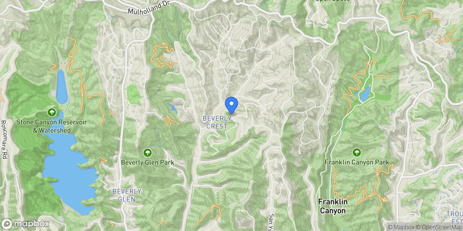 Map showing 9716 Oak Pass Road, Beverly Hills, California, United States.