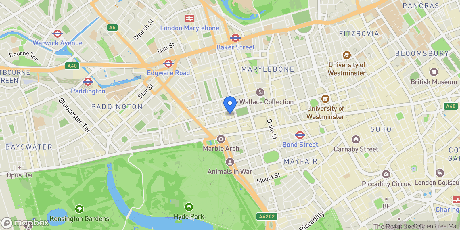 Map showing Berkeley Mews, London, W1H, London, England, United Kingdom.