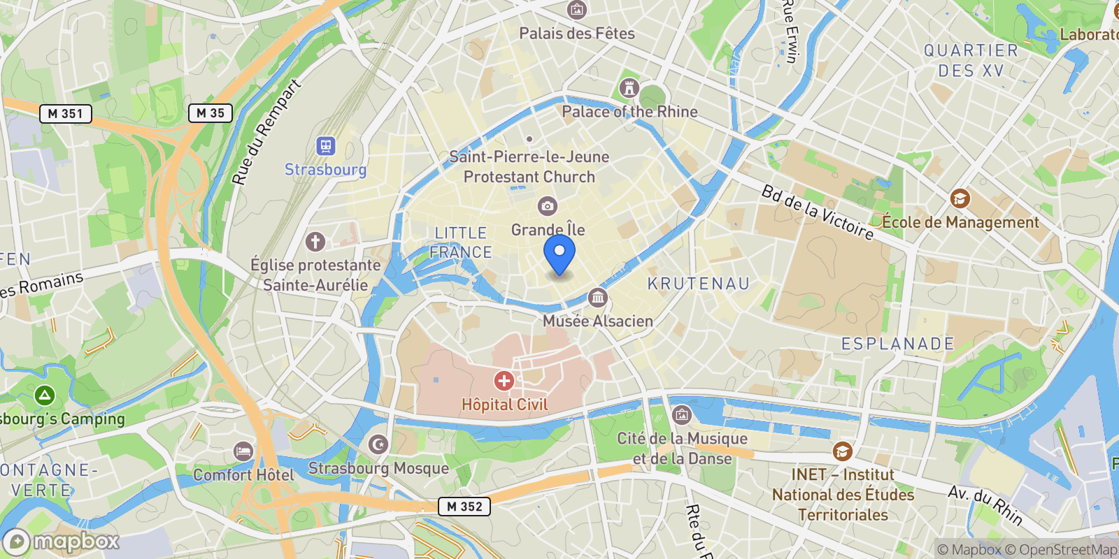 Map showing Strasbourg, Strasbourg, Strasbourg, Grand Est, France.