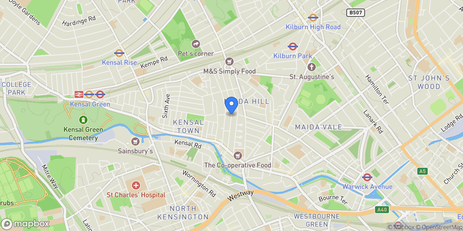 Map showing Portnall Road, London, W9, London, England, United Kingdom.