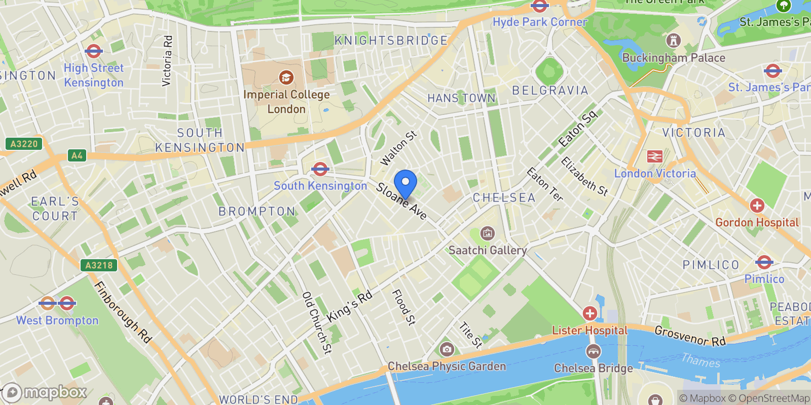 Map showing Sloane Avenue, London, SW3, London, England, United Kingdom.