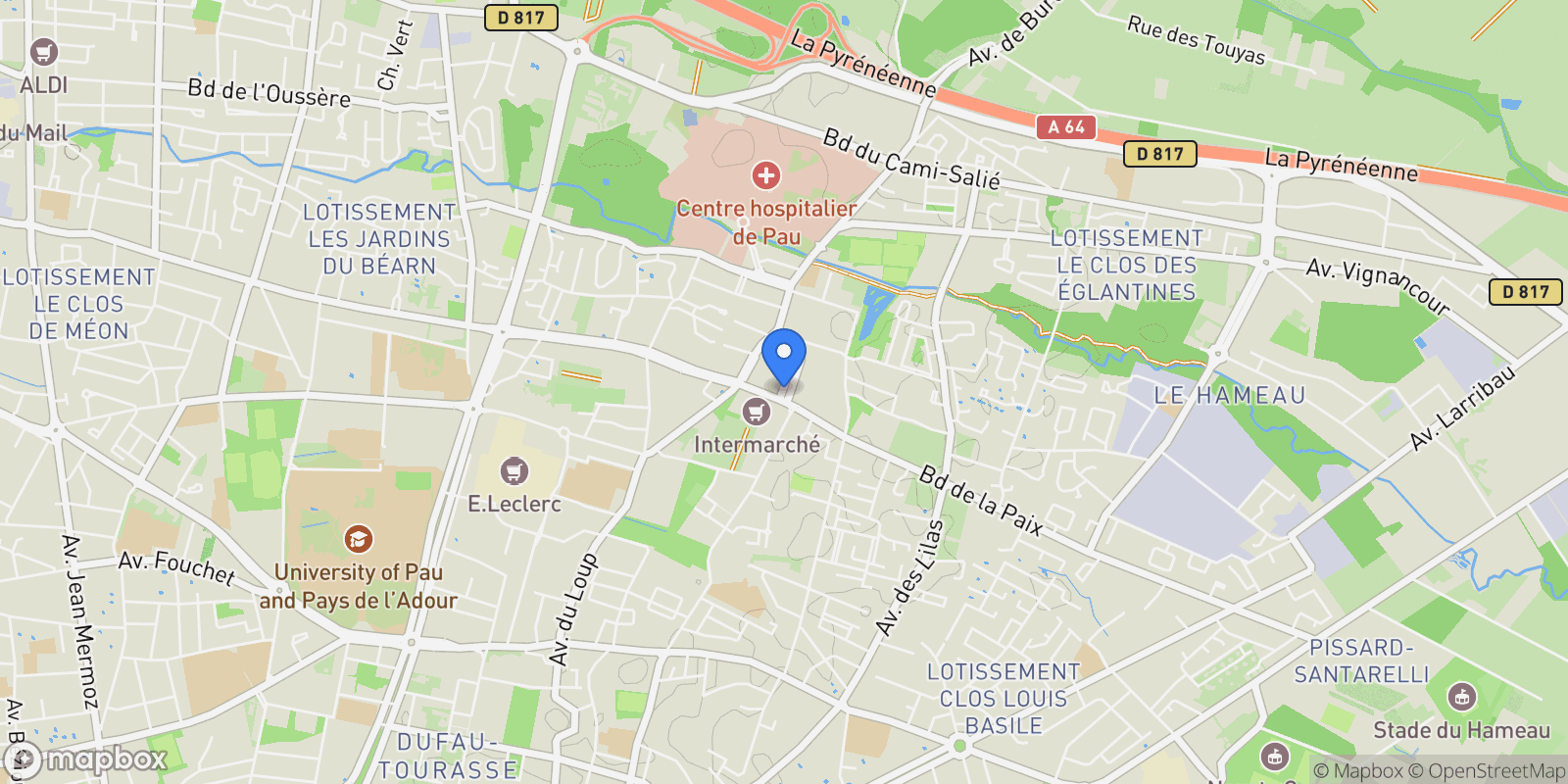 Map showing Pau, Pau, Pau, Nouvelle-Aquitaine, France.