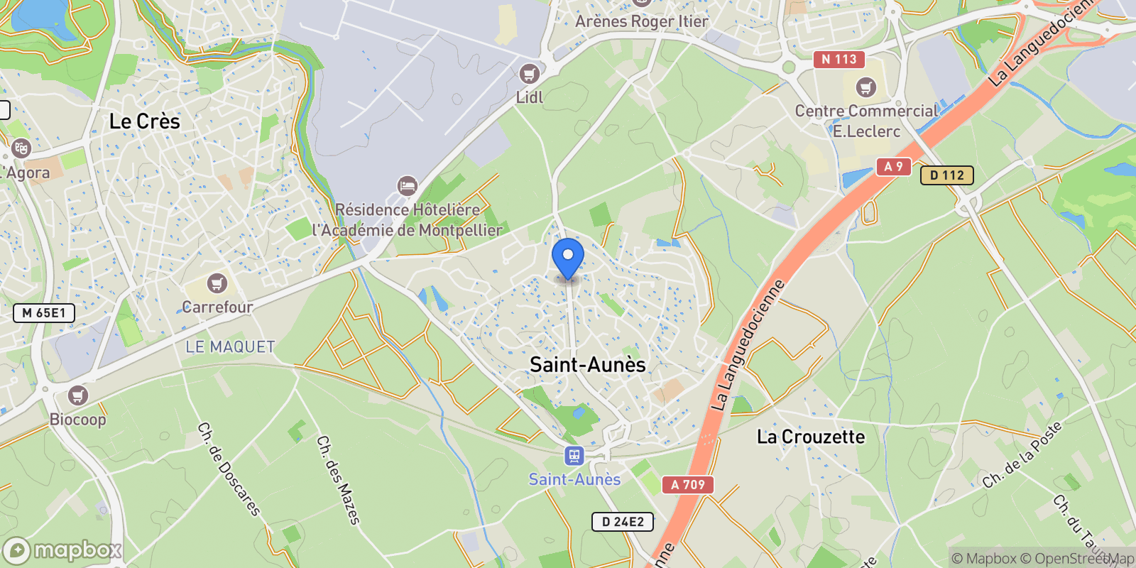 Map showing Saint-Aunès, Saint-Aunès, Saint-Aunès, Occitanie, France.