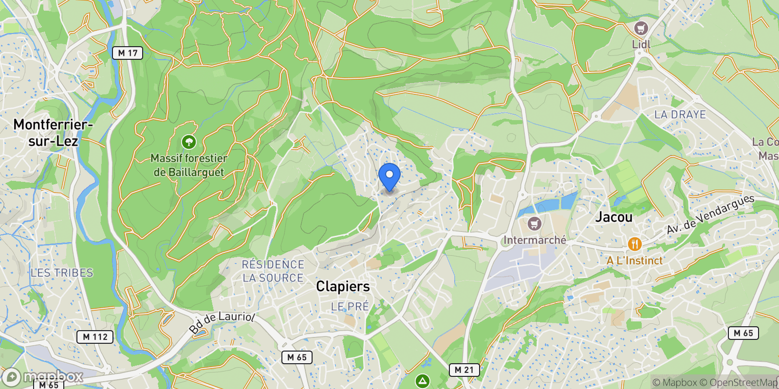 Map showing Clapiers, Clapiers, Jacou, Occitanie, France.
