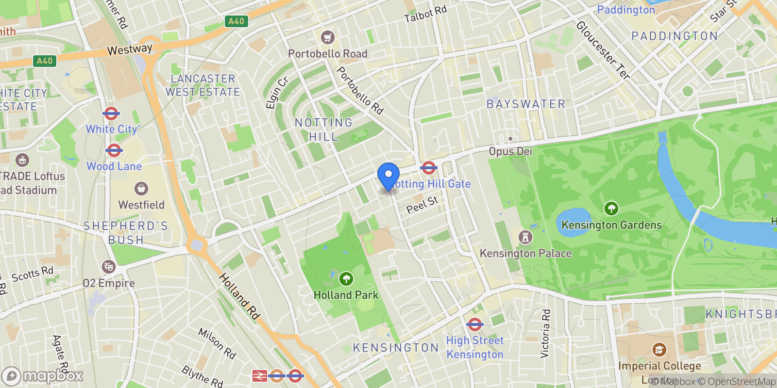 Map showing Campden Hill Gardens, London, W8, London, England, United Kingdom.