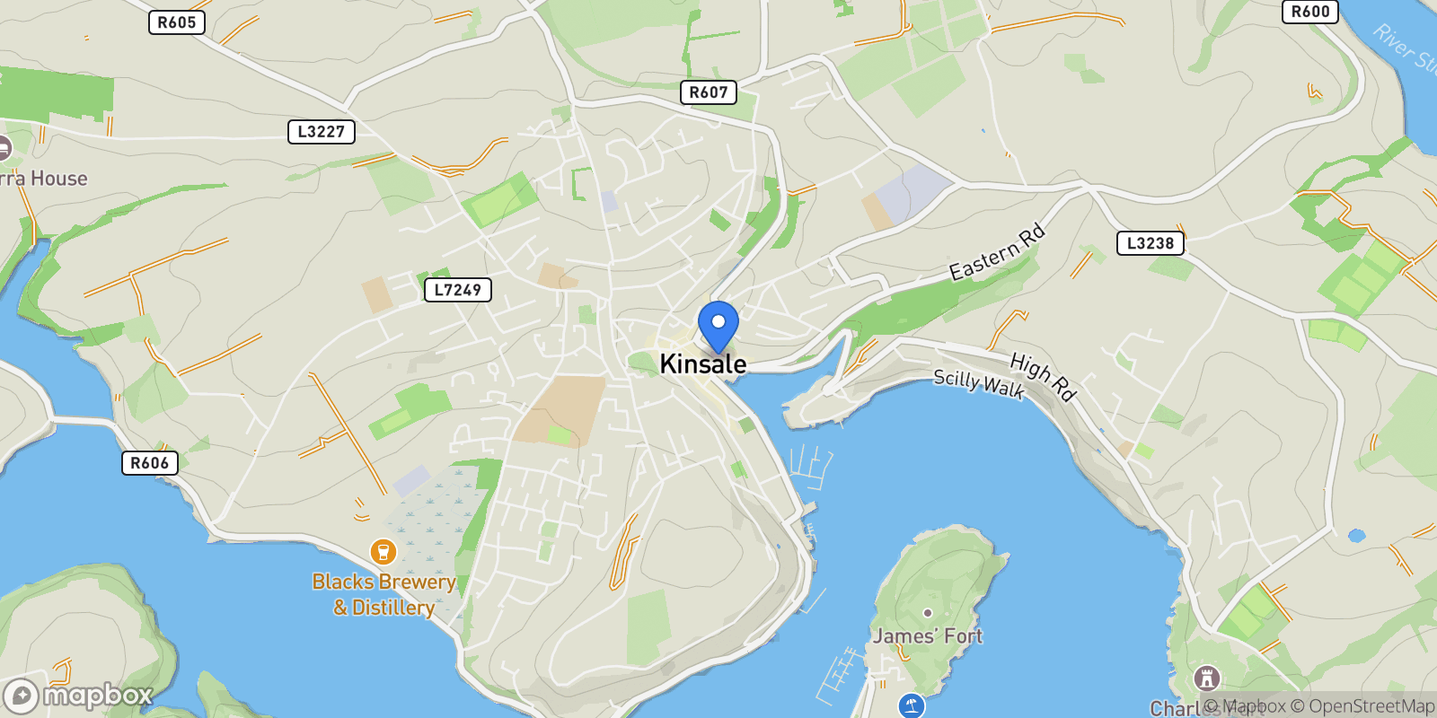 Map showing Kinsale, Co. Cork, Ireland, Kinsale, County Cork, Ireland.