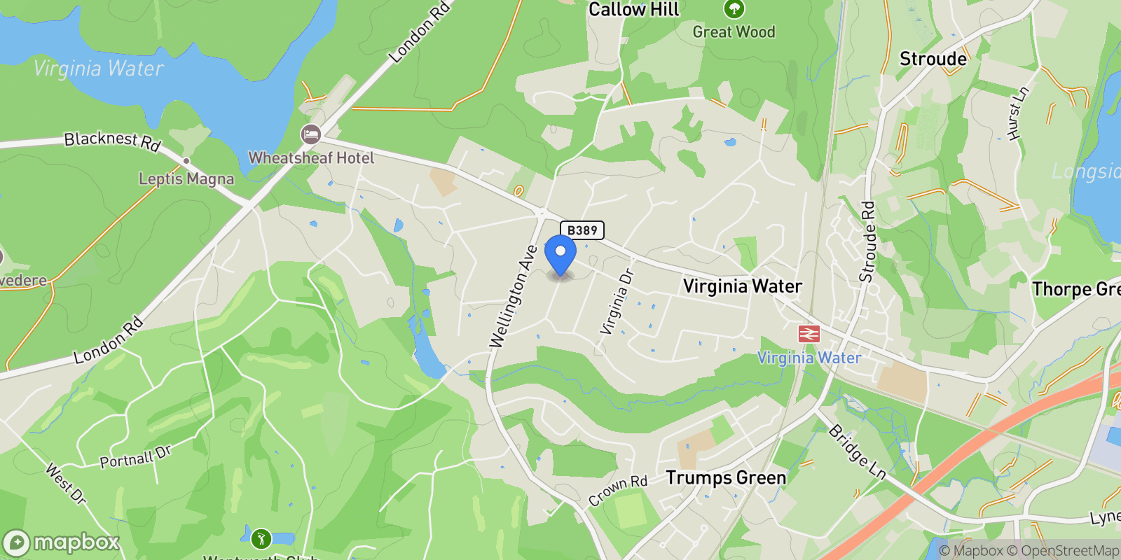 Map showing Abbots Drive, Virginia Water, GU25, Virginia Water, England, United Kingdom.