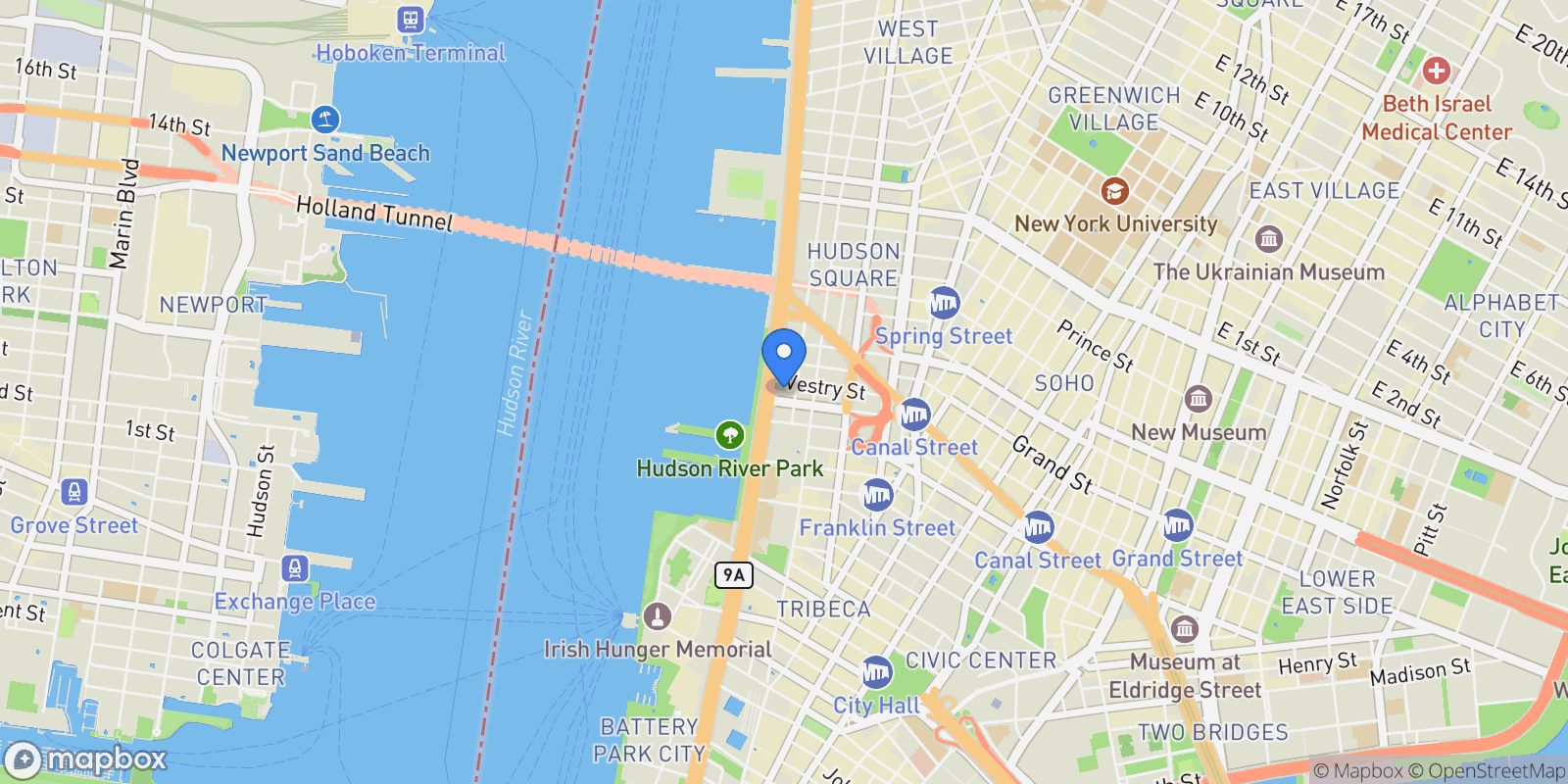 Map showing 92 Laight Street 3ABC, New York, NY 10013, New York, New York, United States.