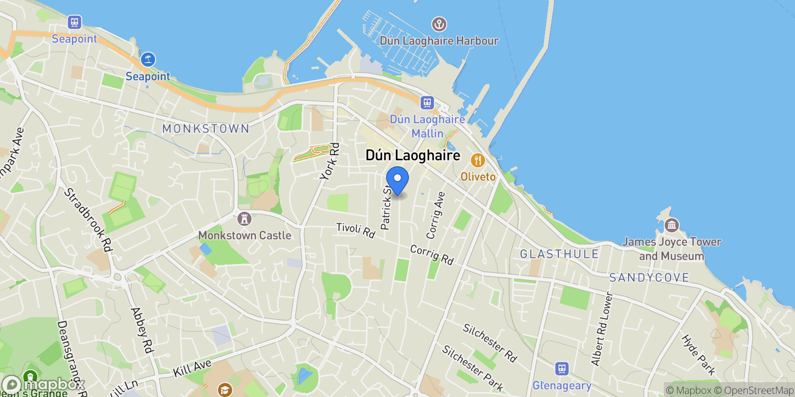 Map showing 30 Mulgrave Street, Dun Laoghaire, Co. Dublin, A96 TX65, Dublin, County Dublin, Ireland.