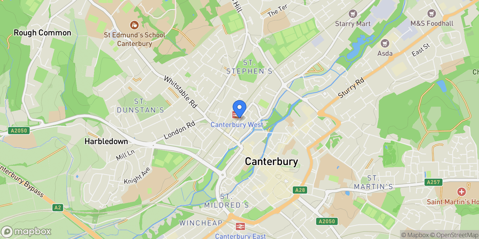 Map showing Station Road West, Cantebrury, CT2, Canterbury, England, United Kingdom.