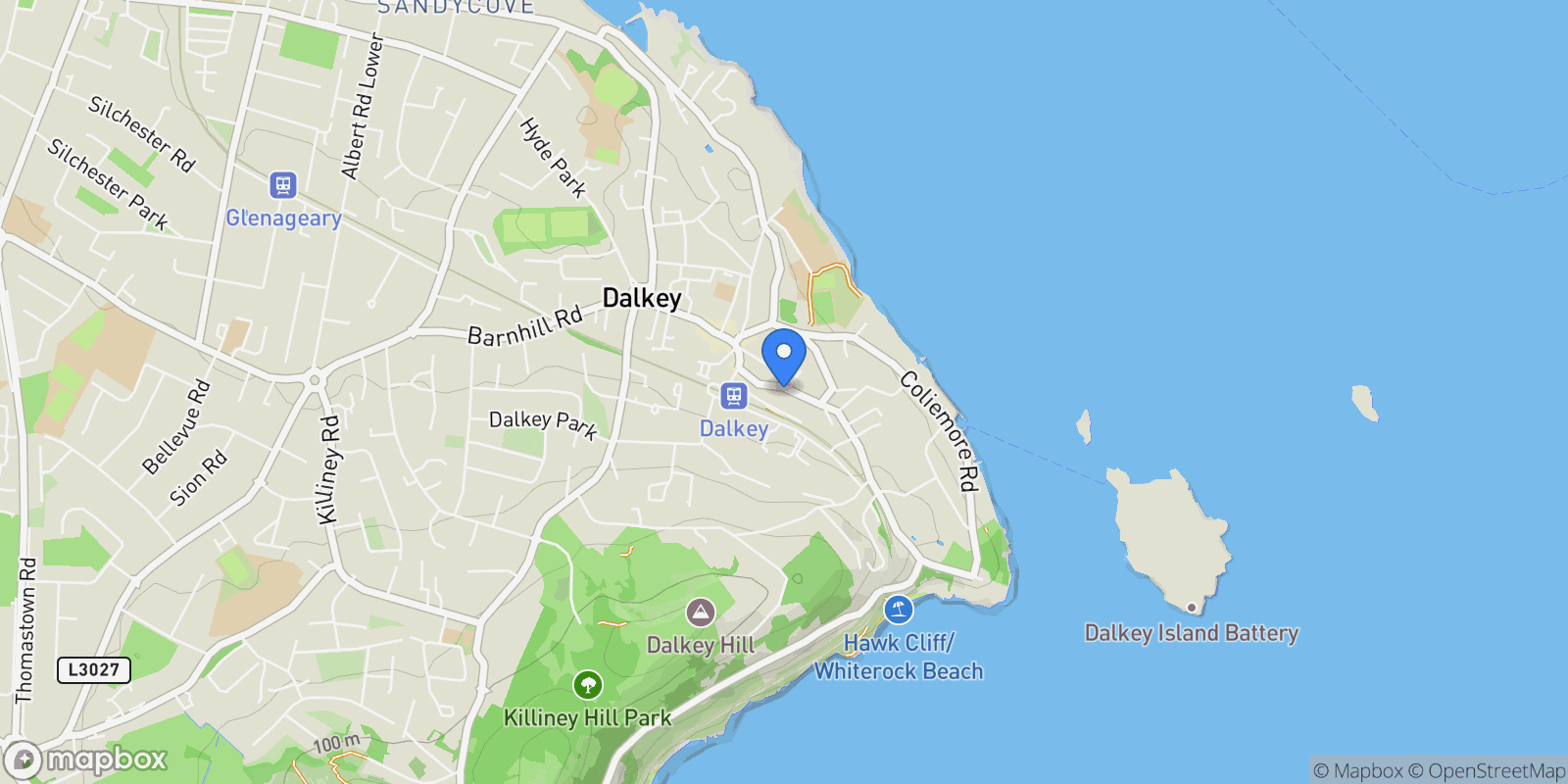 Map showing 96 Sorrento Road, Dalkey, Co. Dublin, A96 W0F1, Dublin, County Dublin, Ireland.