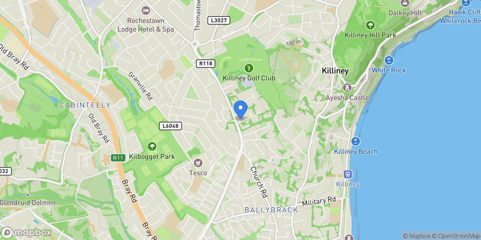 Map showing 1 Balure, Balure Lane, Killiney, Co. Dublin, A96 N5P8, Dublin, County Dublin, Ireland.