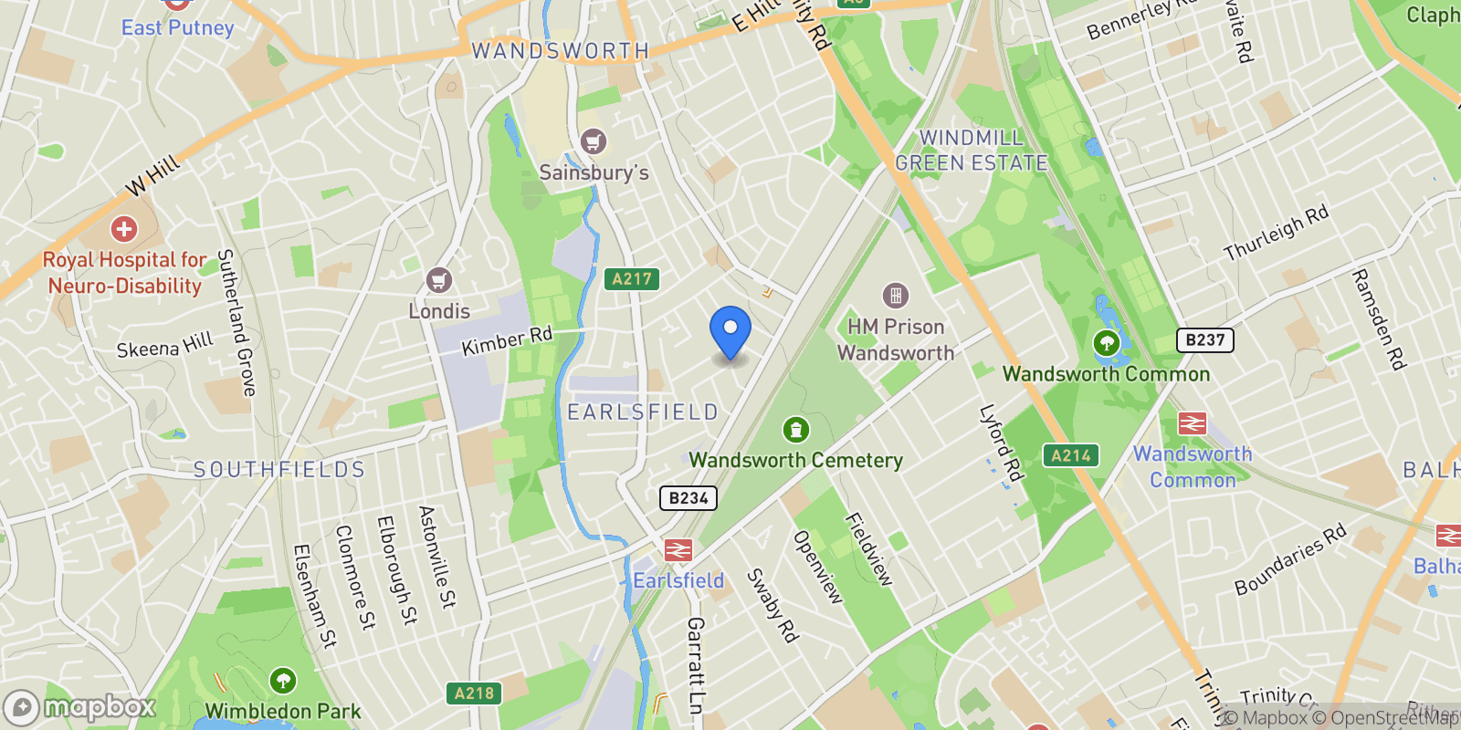 Map showing Wilna Road, London, SW18, London, England, United Kingdom.