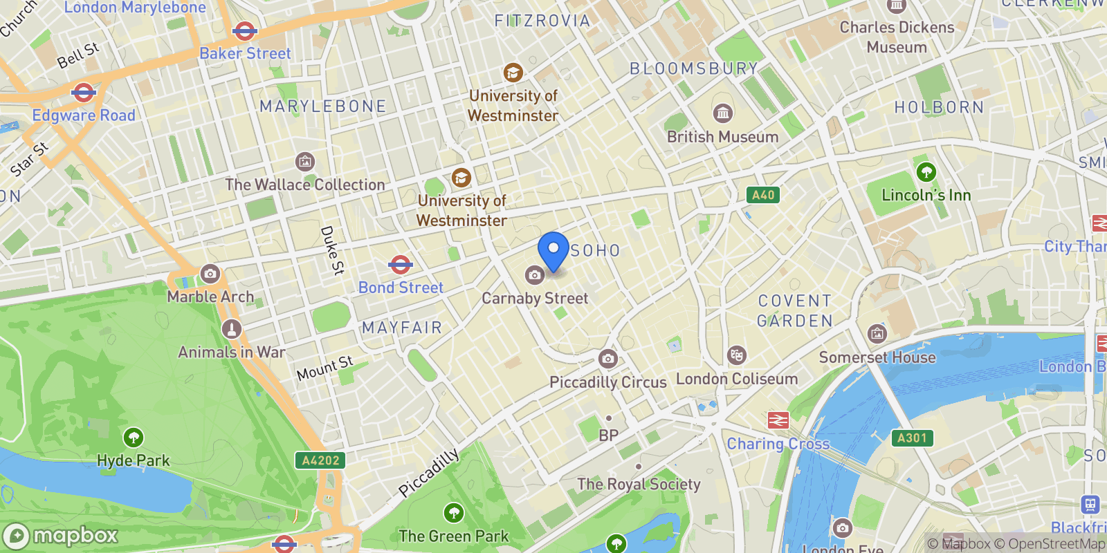 Map showing Marshall Street, London, W1F, London, England, United Kingdom.