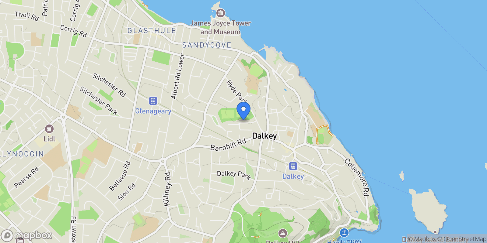 Map showing 25 St. Begnet's Villas, Dalkey, Co. Dublin, A96 C802, Dublin, County Dublin, Ireland.