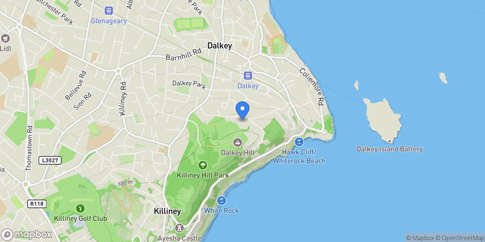 Map showing Tig Na Carraige, 6 Dalkey Rock, Ardbrugh Road, Dalkey, Co. Dublin, A96 YT27, Dublin, County Dublin, Ireland.
