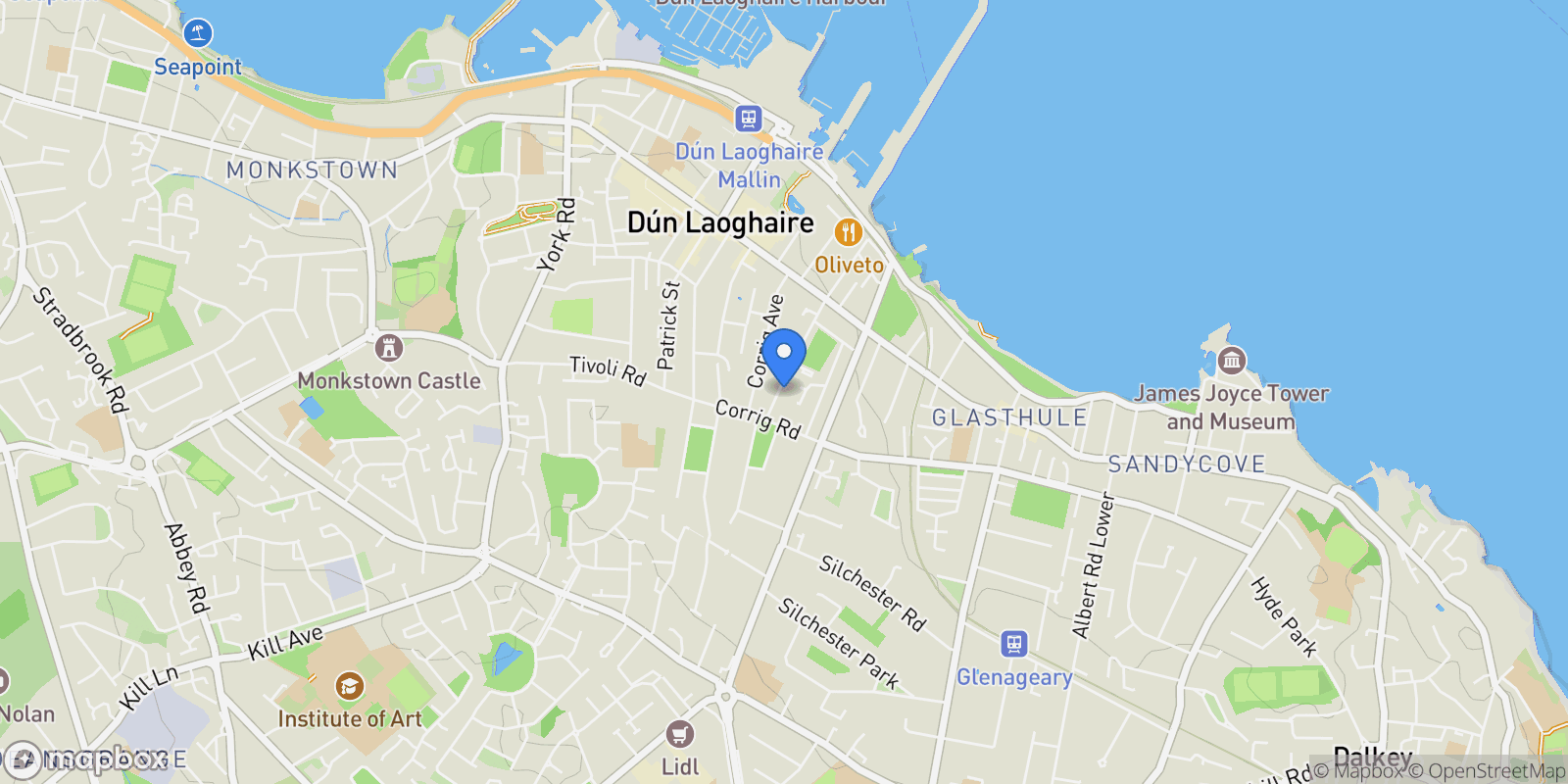 Map showing 36 Clarinda Park West, Dun Laoghaire, Co. Dublin, A96 RK75, Dublin, County Dublin, Ireland.