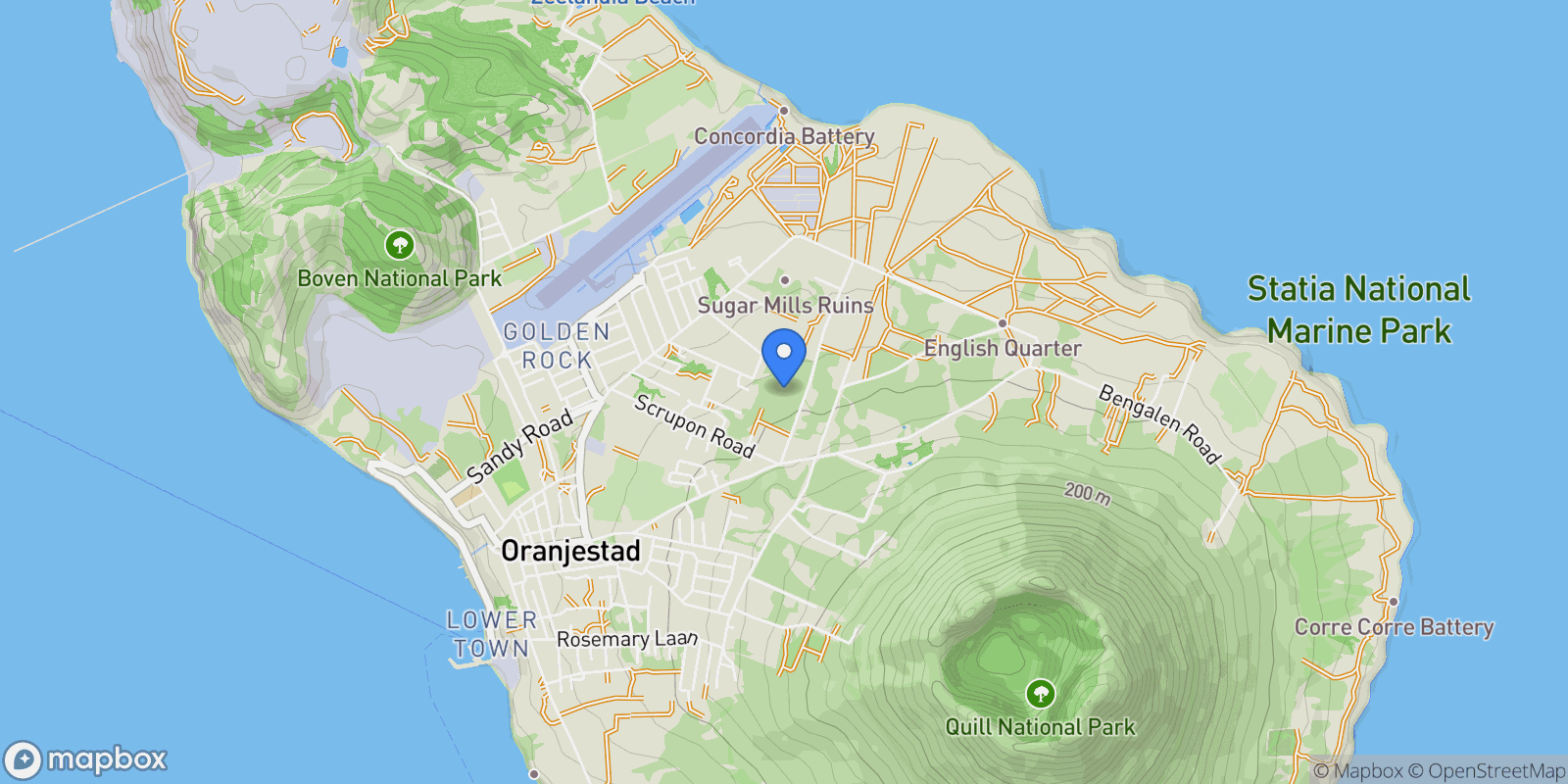 Map showing F2QG+JH8, Oranjestad, Caribbean Netherlands, Oranjestad, Sint Eustatius, Caribbean Netherlands.