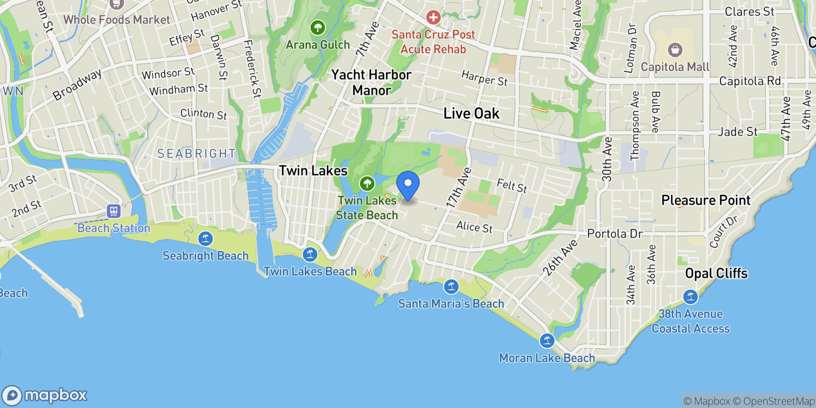 Map showing 1430 Merrill Street, Santa Cruz, California, United States.