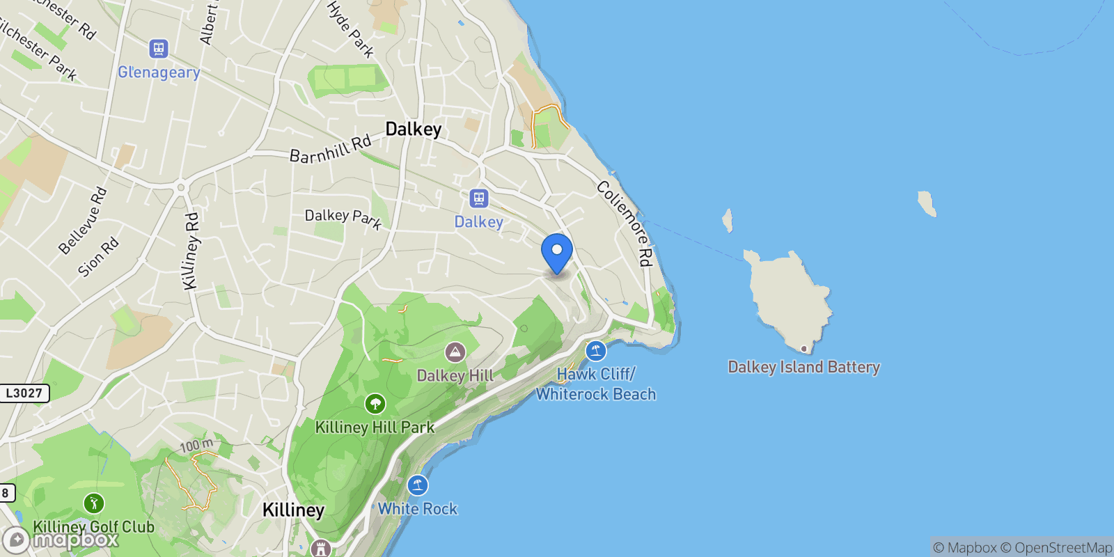 Map showing Ingle Cottage, Knocknacree Road, Dalkey, Co. Dublin, A96 XE38, Dublin, County Dublin, Ireland.