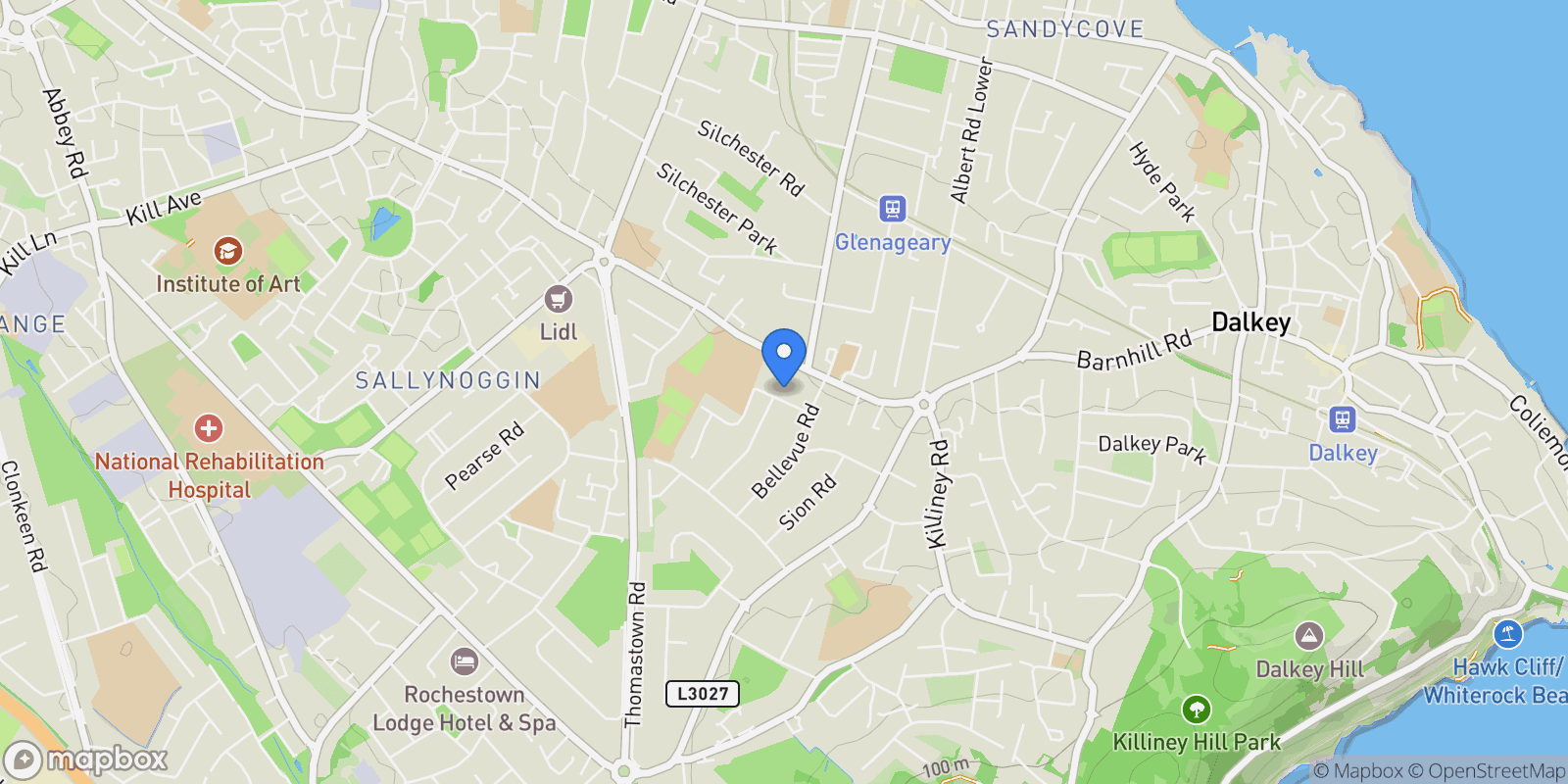 Map showing 12 Hillcourt Road, Glenageary, Co. Dublin, A96 D8N4, Dublin, County Dublin, Ireland.
