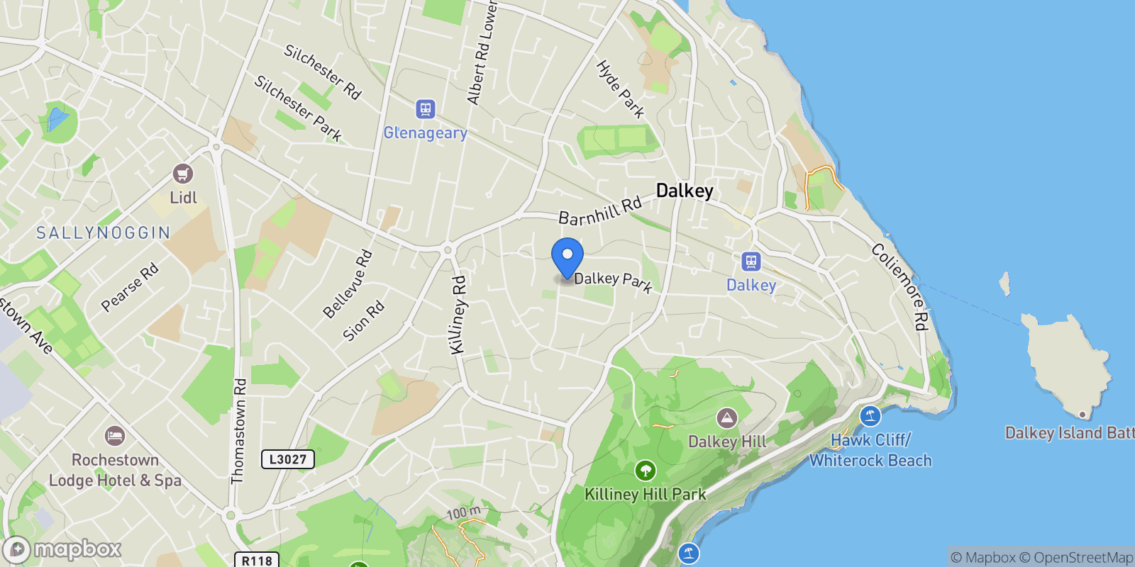 Map showing 47 Dalkey Park, Dalkey, Co. Dublin, A96 X983, Dublin, County Dublin, Ireland.