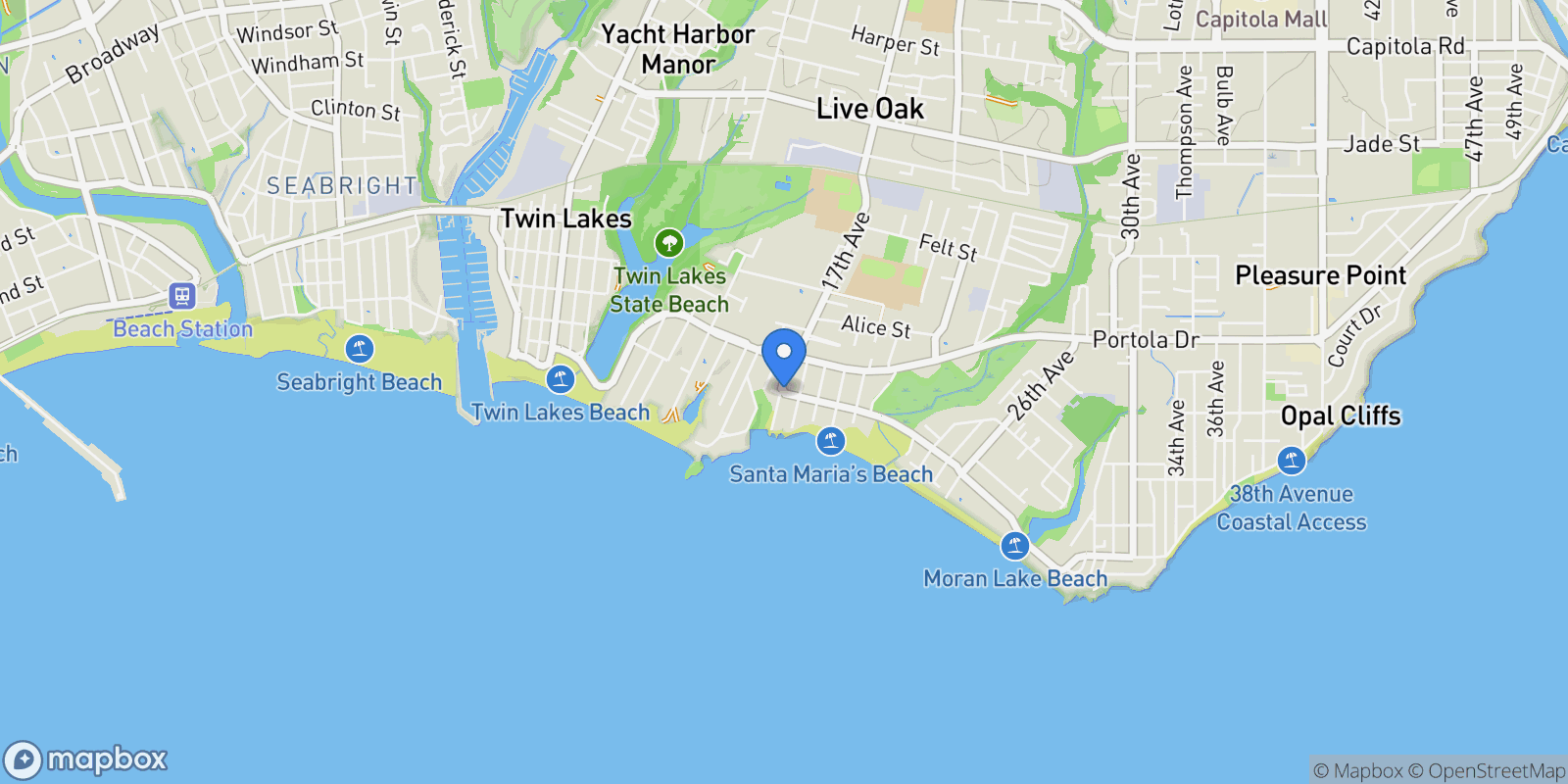 Map showing 22130 E Cliff Drive, Santa Cruz, California, United States.