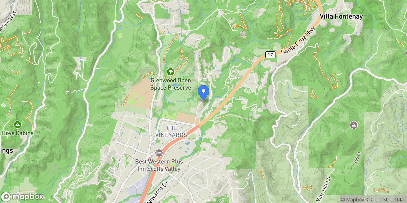 Map showing 360 Tabor Drive, Scotts Valley, California, United States.