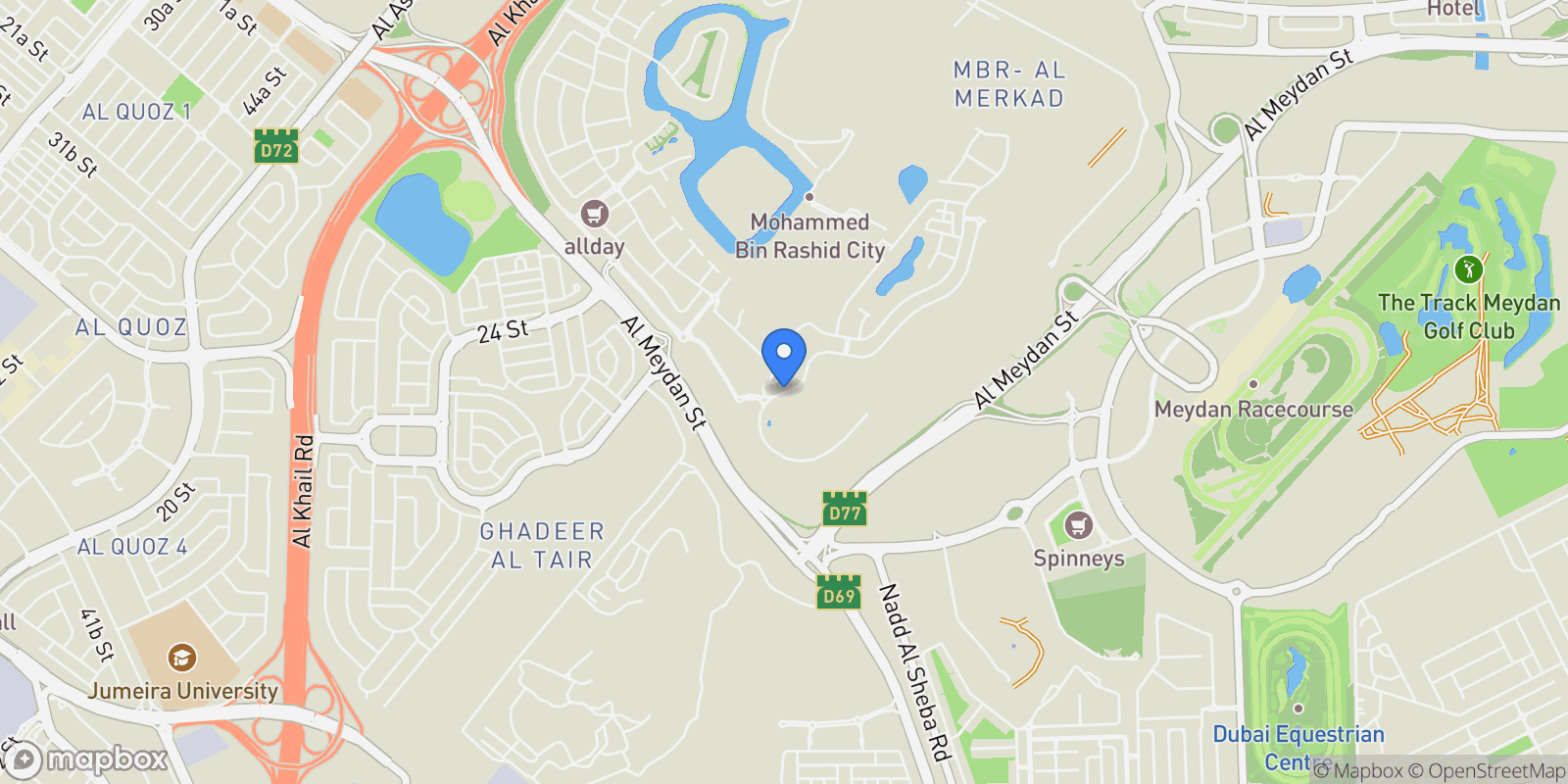 Map showing District One - 575P+734 - ند الشبا 1 - دبي - United Arab Emirates, Dubai, Dubai, United Arab Emirates.