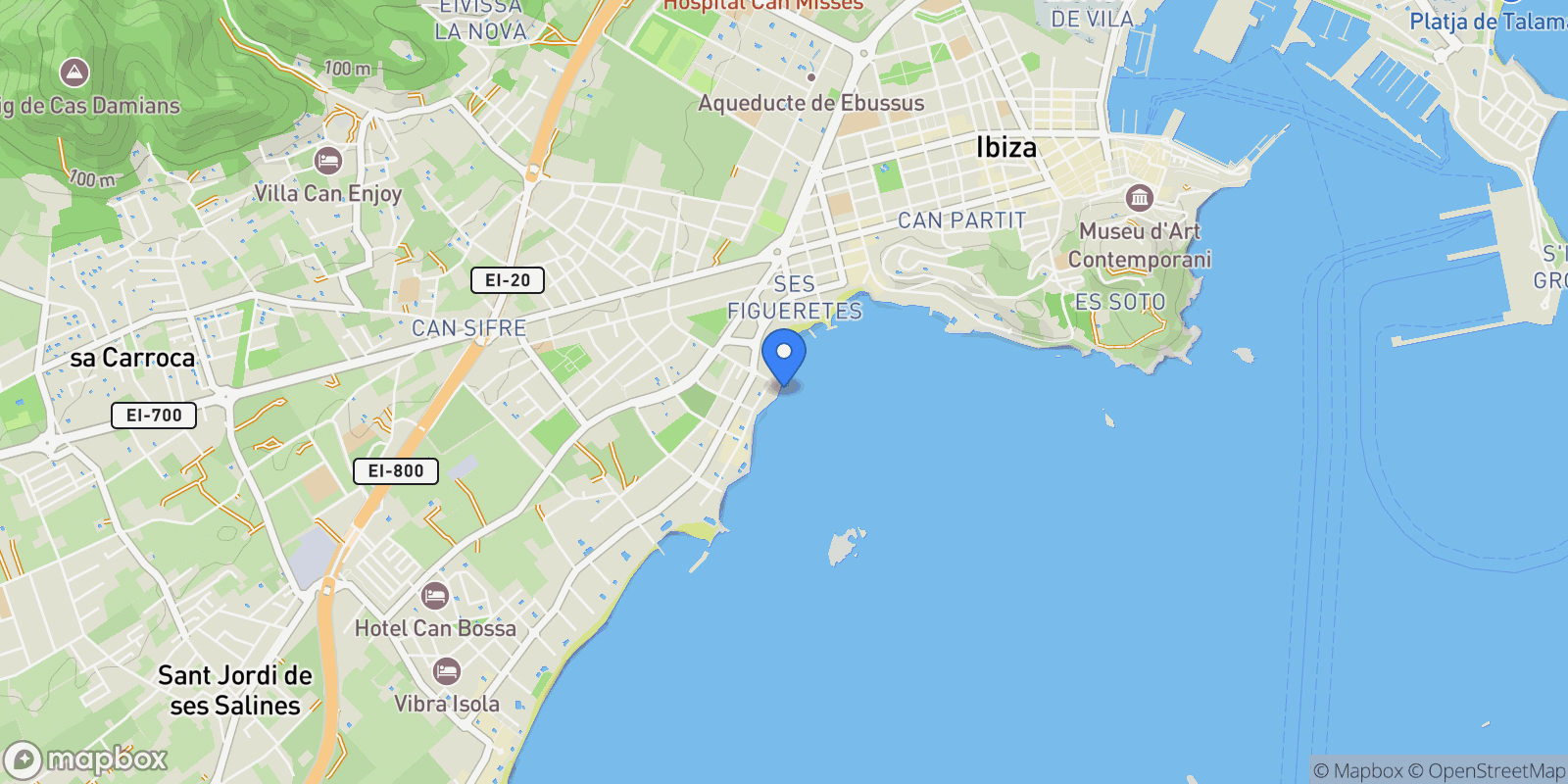 Map showing Ses Figueretes, Spain, Balearic Islands, Spain.