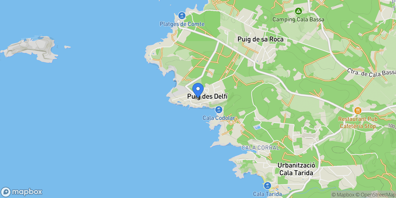 Map showing Carrer Puig Delfín, 07829 Ibiza, Illes Balears, Spain, Sant Josep de sa Talaia, Balearic Islands, Spain.