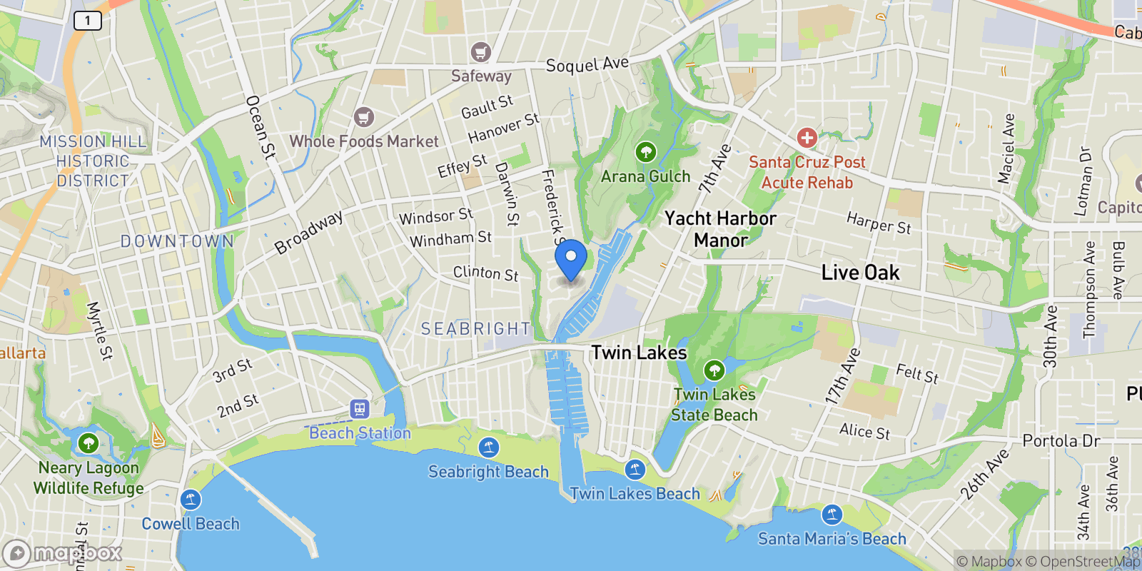 Map showing 152 Frederick Street, Santa Cruz, California, United States.