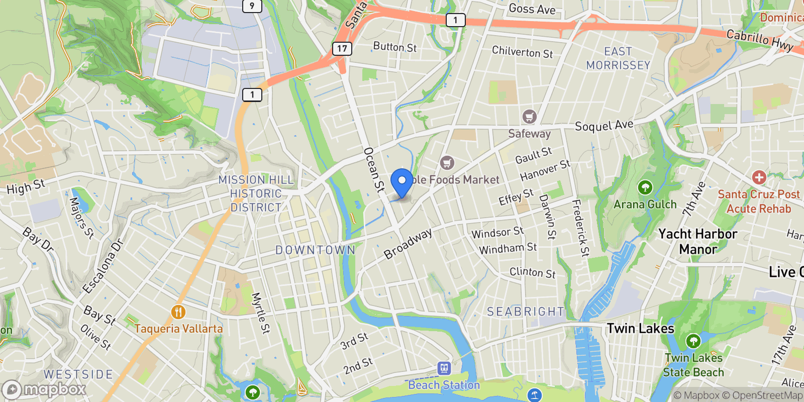 Map showing 134 May Avenue, Santa Cruz, California, United States.
