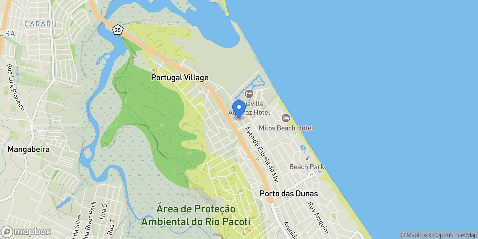 Map showing Porto das Dunas, State of Ceará, Brazil.